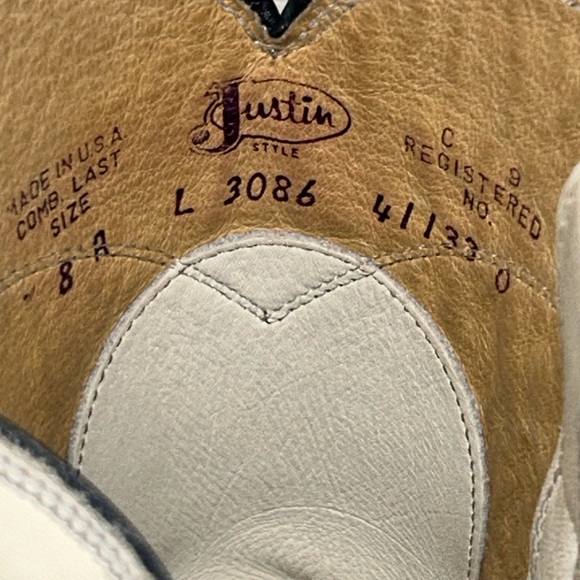 WOMENS JUSTIN WESTERN ROPER LEATHER WHITE BOOTS SIZE 8 B - Picture 6 of 7